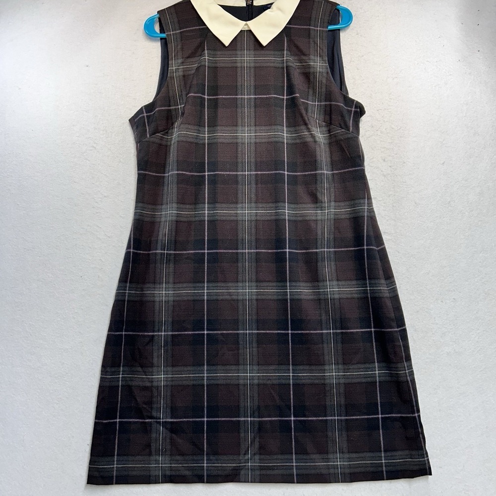 Tommy Hilfiger Navy Tartan Plaid Sheath Dress Women's 12 Preppy Academia Collar